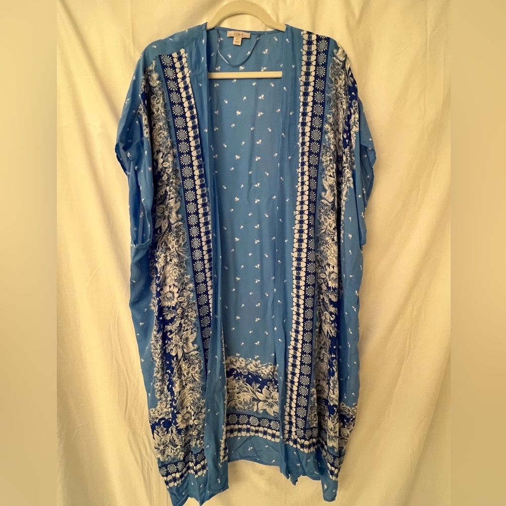 LOFT Blue and Cream Patterned Kimono